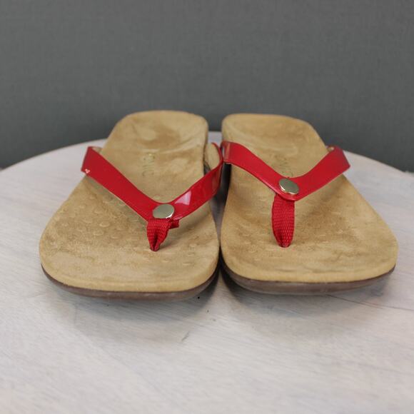 Vionic Thong Sandals Womens 11 Red Leather Comfort - Picture 3 of 10